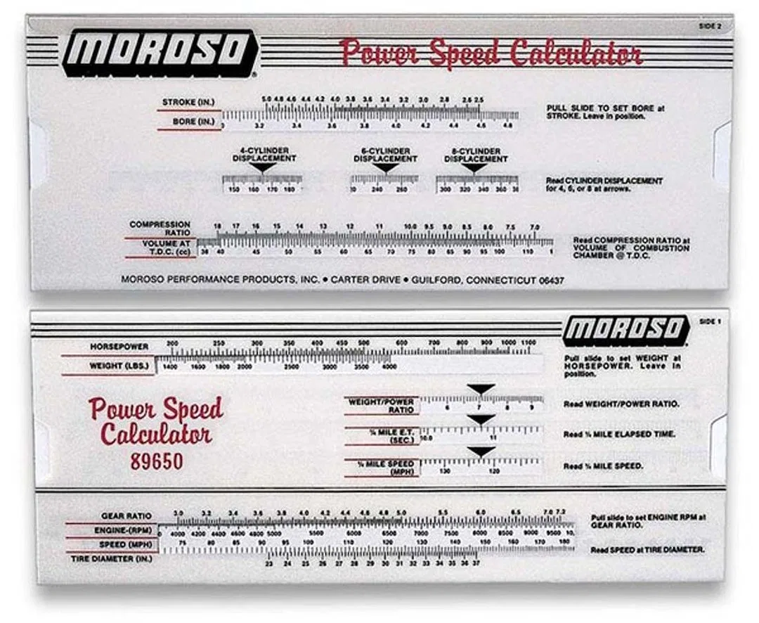 89650 – MOROSO Power Speed Calculator, Manual Sliding Scale Used To Calculate Elapsed Time/ Miles Per Hour And Power ...